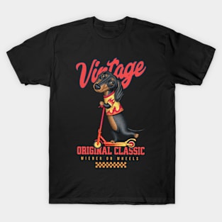 Dachshund Vintage Classic Wiener on Wheels T-Shirt